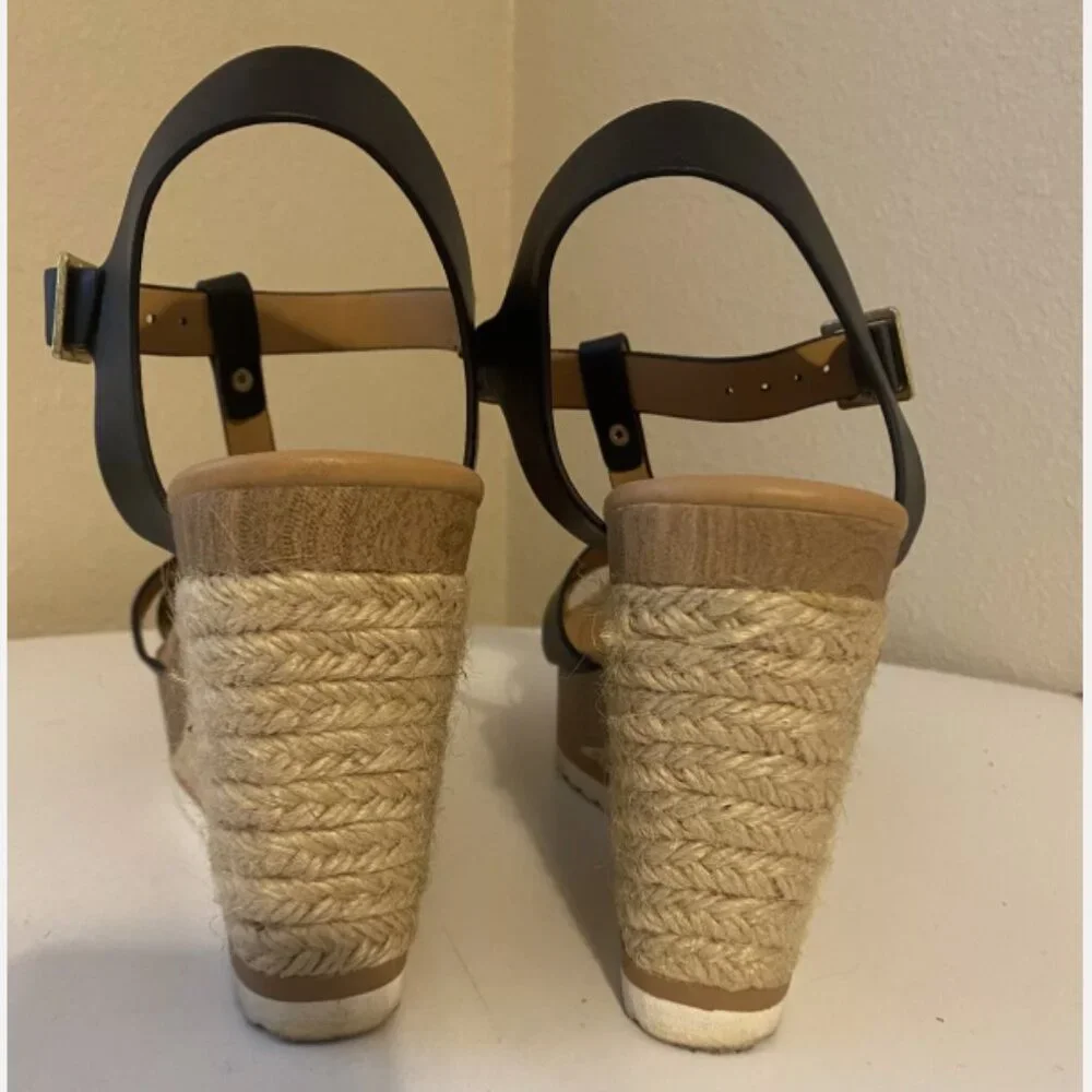 SODA Womens Black Ankle Strap Platform Wedge Espadrille Sandals